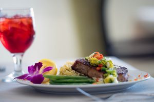 pork chop and rice with pineapple salsa