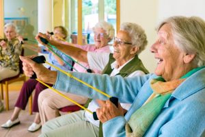 senior living working out at Meadows Palce, TX