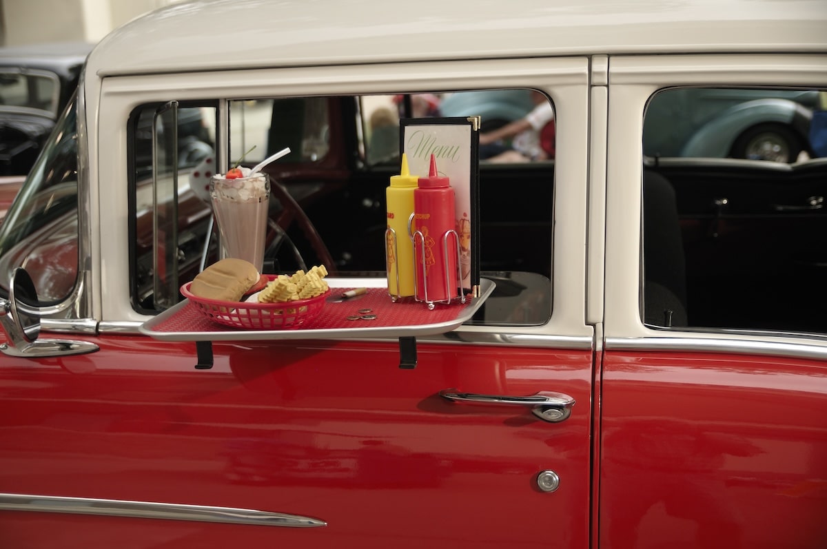 lunch in the car at the drive in